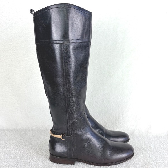 Tory Burch Jess Dark Brown Leather Knee High Riding Boots Gold Horsebit 7.5M - Picture 8 of 16